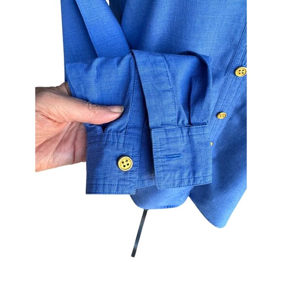 Doncaster Cobalt Blue Gold Button Dress Shirt 100% Cotton Workwear Quiet Luxury - Picture 8 of 10
